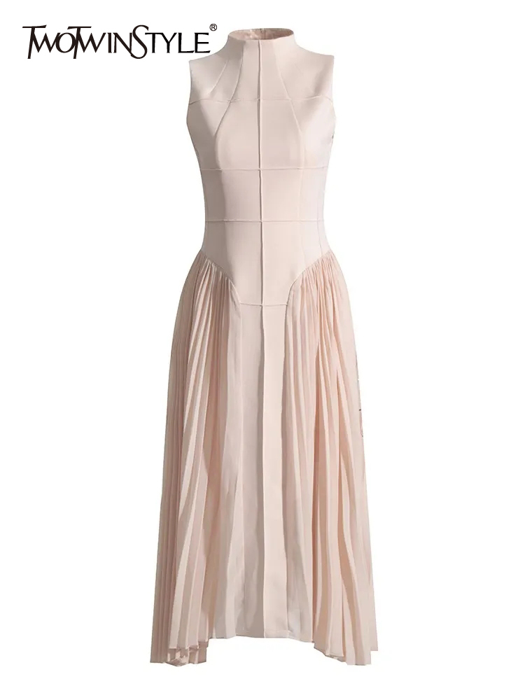 TWOTWINSTYLE Solid Patchwork Folds Slimming Minimalist Women Dress