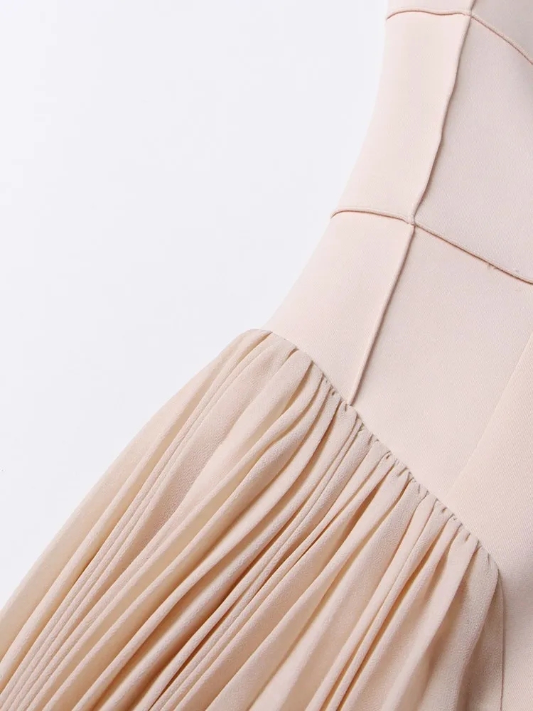 TWOTWINSTYLE Solid Patchwork Folds Slimming Minimalist Women Dress