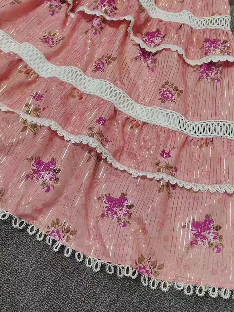 TWOTWINSTYLE Sweet Colorblock Printing Patchwork Lace Women Two Piece Sets