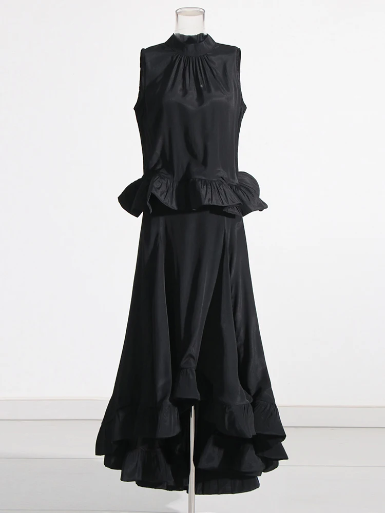 TWOTWINSTYLE Solid Elegant Patchwork Ruffles Women Formal Dresses