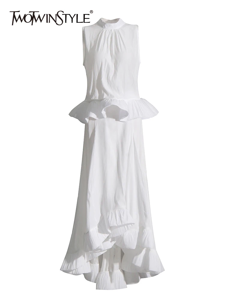 TWOTWINSTYLE Solid Elegant Patchwork Ruffles Women Formal Dresses