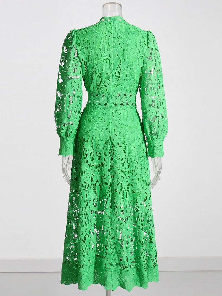 TWOTWINSTYLE Solid Temperament Hollow Out Embroidery Women Formal Dresses