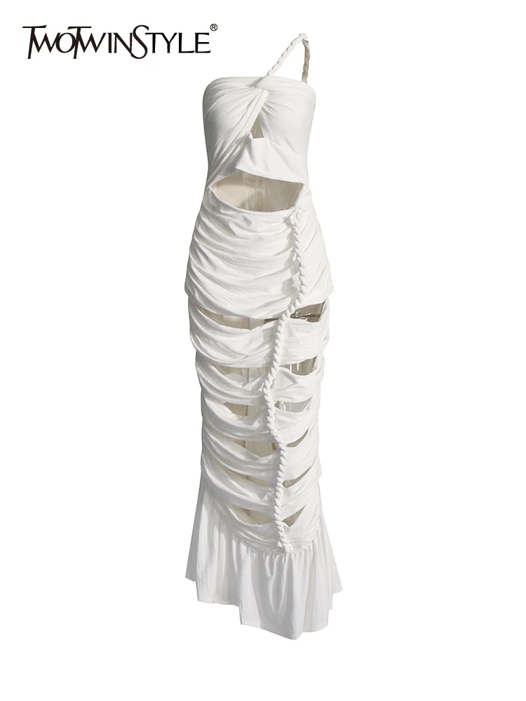 TWOTWINSTYLE Solid Patchwork Drawstring Hollow Out Slimming Sexy Women Dress