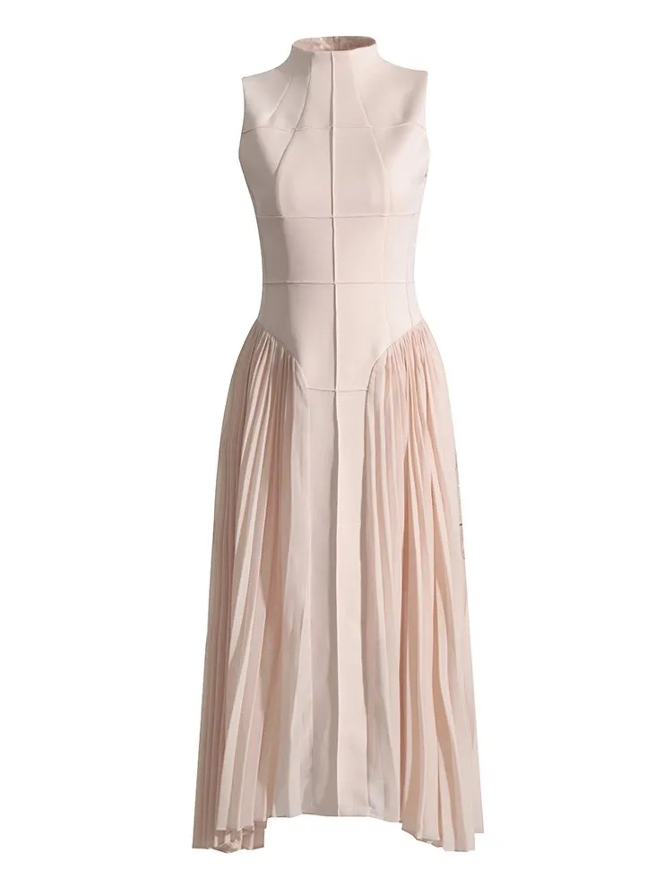 TWOTWINSTYLE Solid Patchwork Folds Slimming Minimalist Women Dress