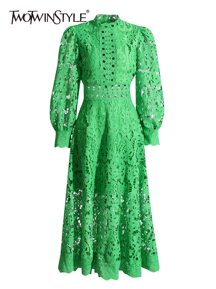 TWOTWINSTYLE Solid Temperament Hollow Out Embroidery Women Formal Dresses