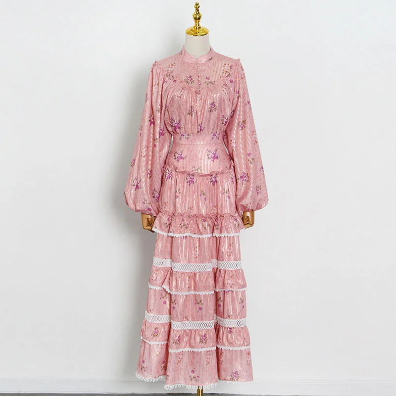 TWOTWINSTYLE Sweet Colorblock Printing Patchwork Lace Women Two Piece Sets