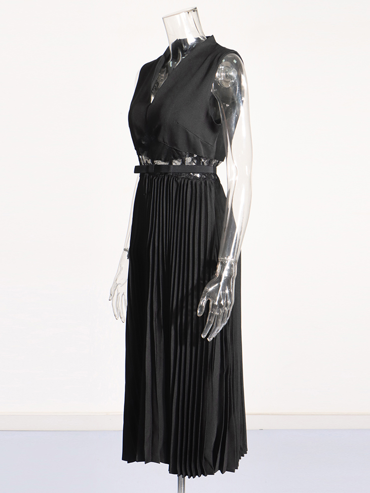 TWOTWINSTYLE Solid Sexy Patchwork Pleated Women Formal Dresses