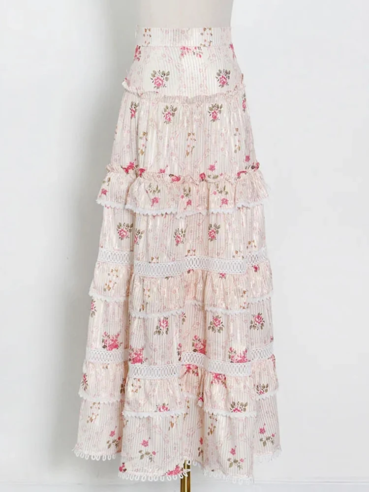 TWOTWINSTYLE Sweet Colorblock Printing Patchwork Lace Women Two Piece Sets