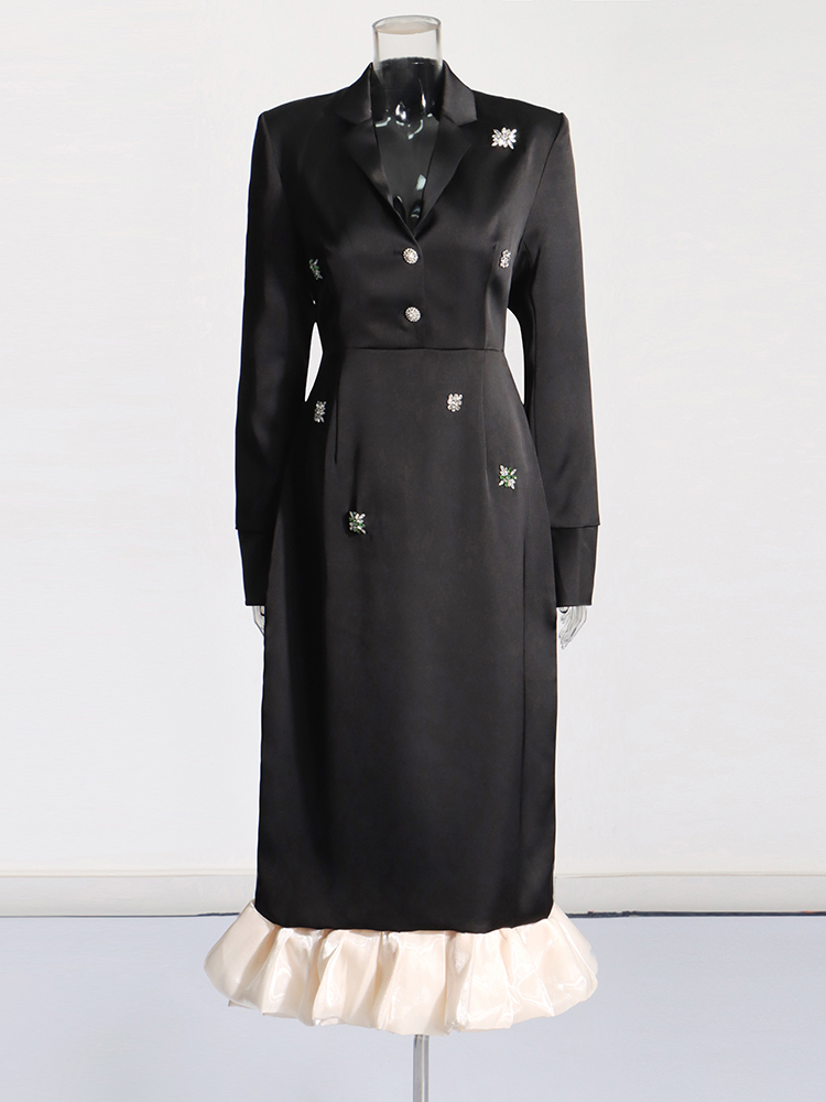 TWOTWINSTYLE Colorblock Temperament Patchwork Ruffles Women Formal Dresses