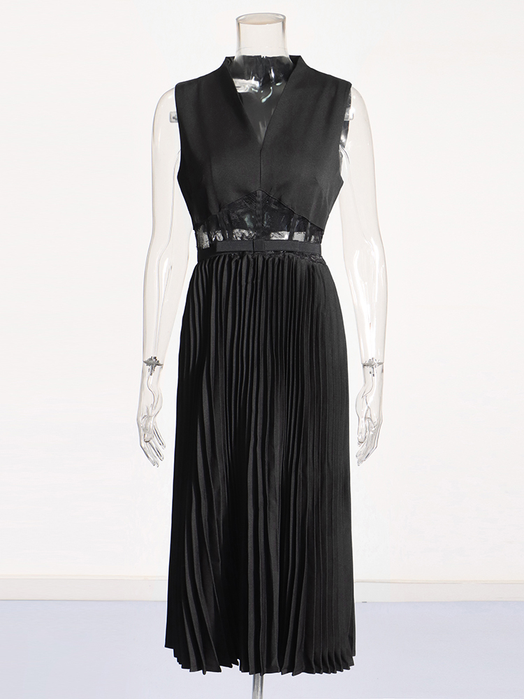 TWOTWINSTYLE Solid Sexy Patchwork Pleated Women Formal Dresses