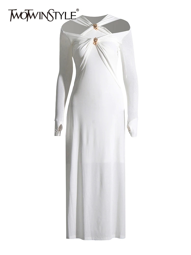 TWOTWINSTYLE Solid Hollow Out Minimalist Slimming Women Knitting Dress