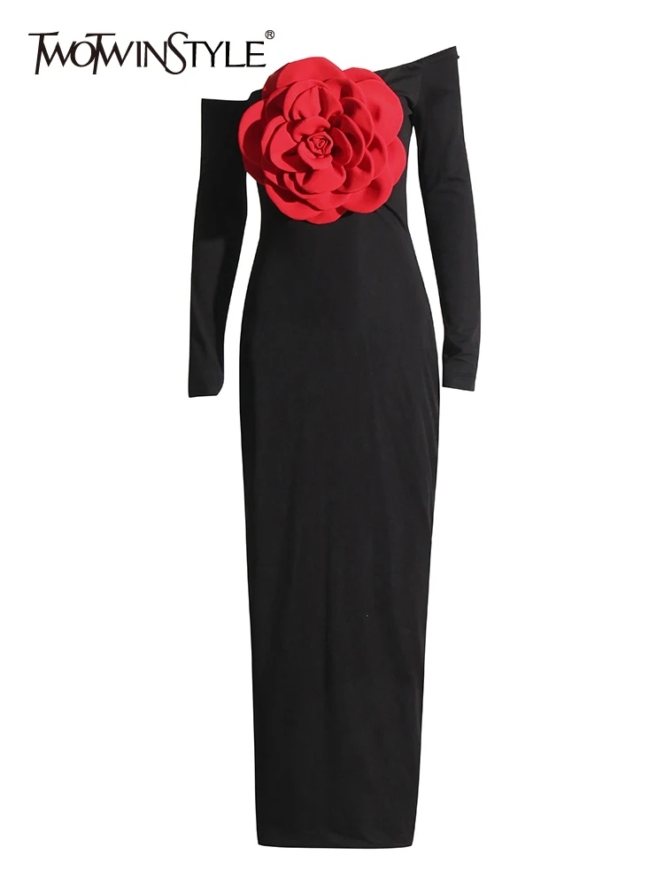 TWOTWINSTYLE Colorblock Patchwork Appliques Women Slimming Dresses