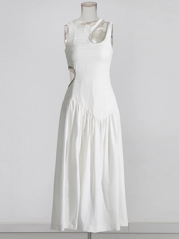 TWOTWINSTYLE Patchwork Folds Hollow Out Temperament Women Dress