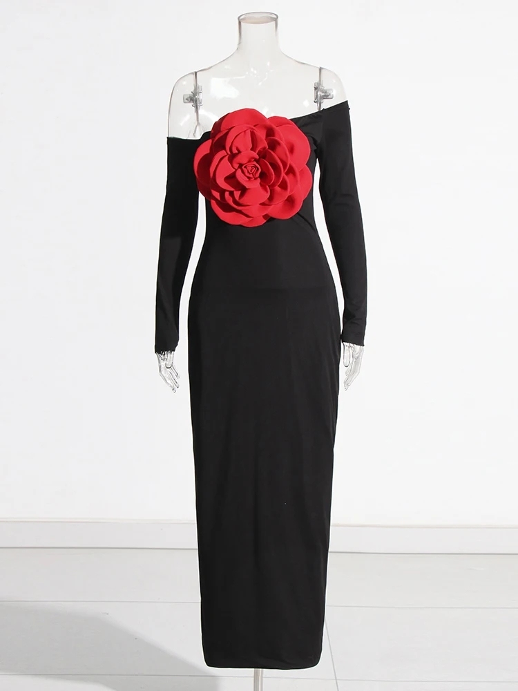 TWOTWINSTYLE Colorblock Patchwork Appliques Women Slimming Dresses
