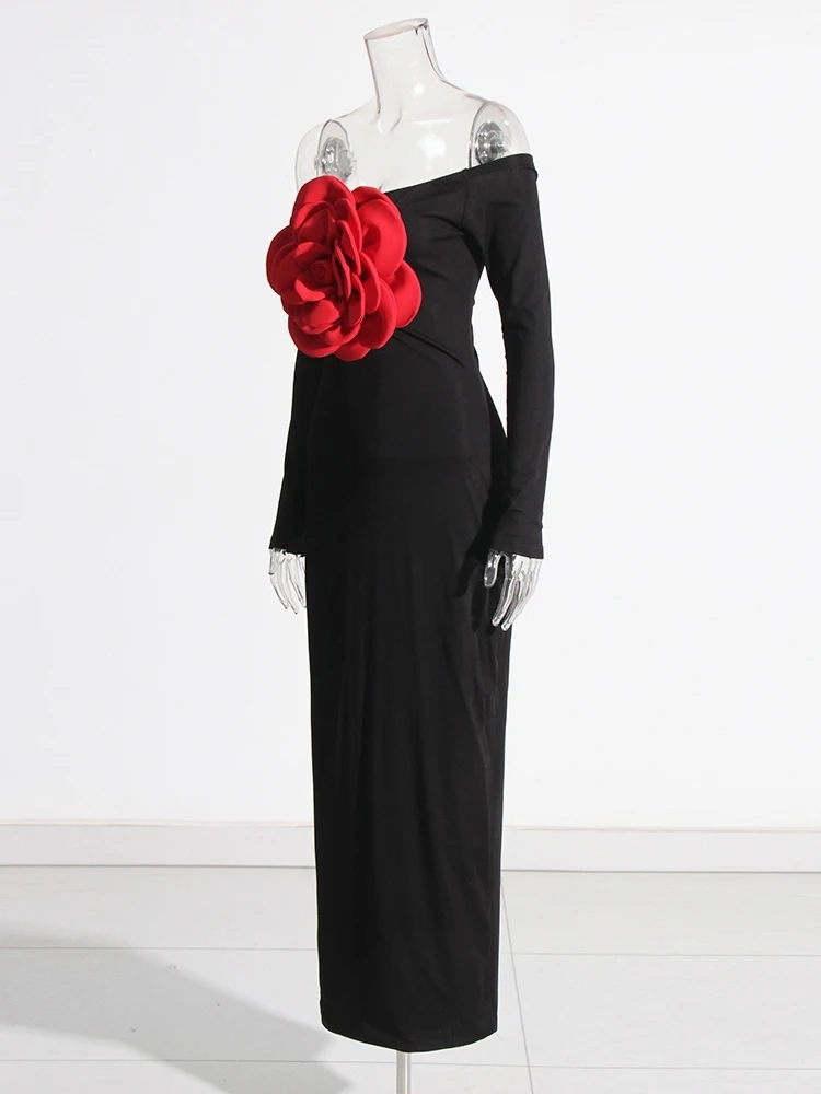 TWOTWINSTYLE Colorblock Patchwork Appliques Women Slimming Dresses