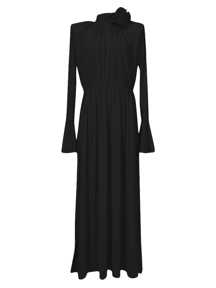 TWOTWINSTYLE Solid Minimalist Patchwork Appliques Flare Sleeve Women Dress