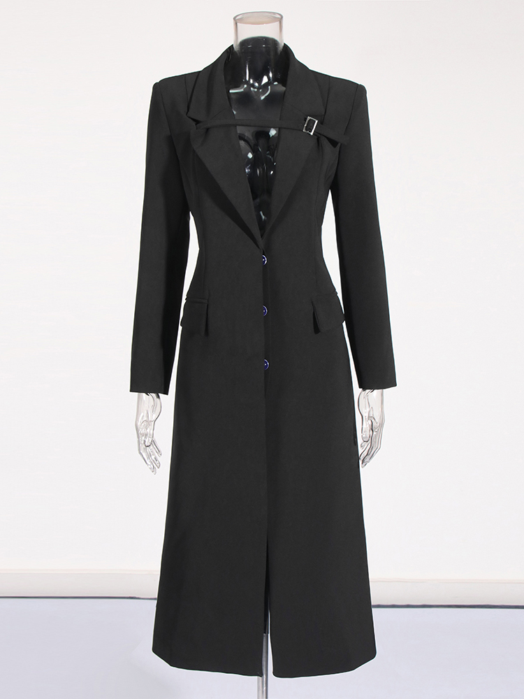 TWOTWINSTYLE Solid Slimming Patchwork Pockets Temperament Women Trench