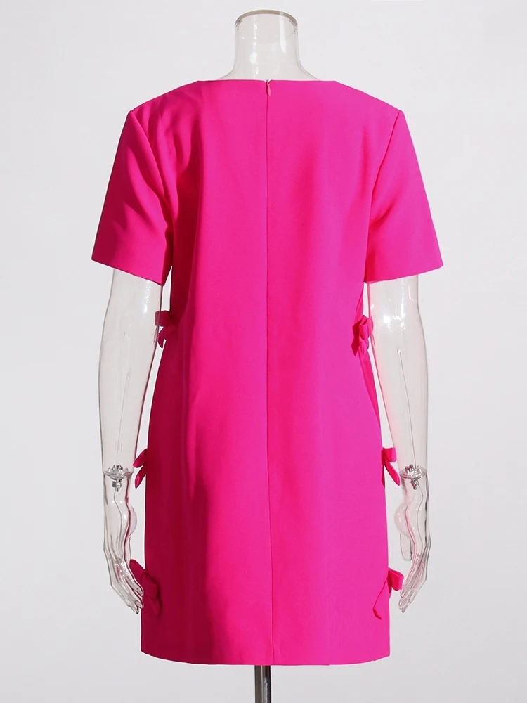 TWOTWINSTYLE Solid Minimalist Patchwork Bowknot Women Dress