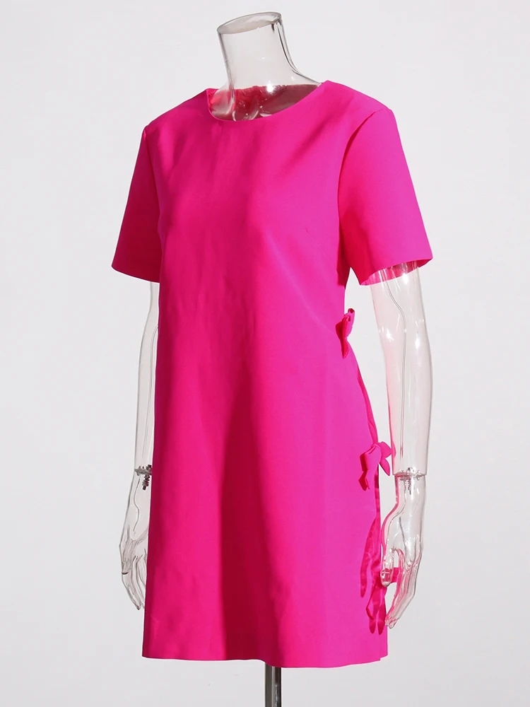 TWOTWINSTYLE Solid Minimalist Patchwork Bowknot Women Dress