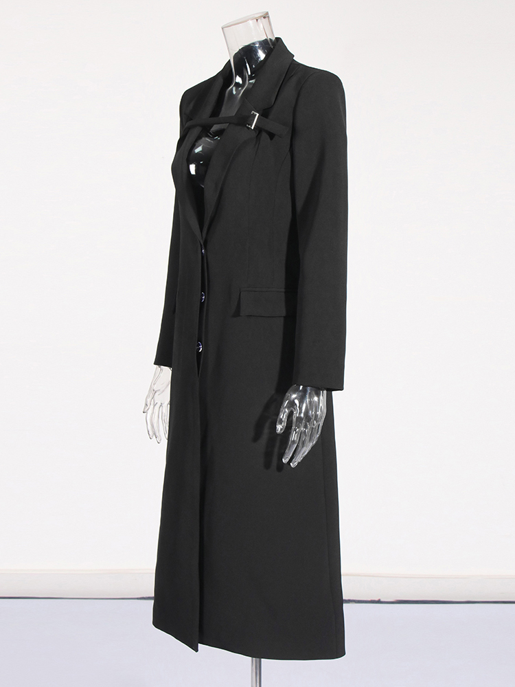 TWOTWINSTYLE Solid Slimming Patchwork Pockets Temperament Women Trench