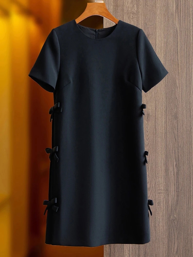 TWOTWINSTYLE Solid Minimalist Patchwork Bowknot Women Dress