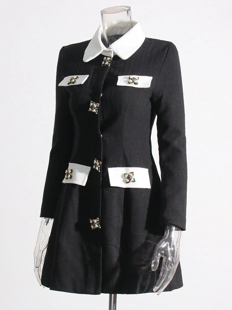 TWOTWINSTYLE Hit Color Patchwork Diamonds Slimming Women Dress