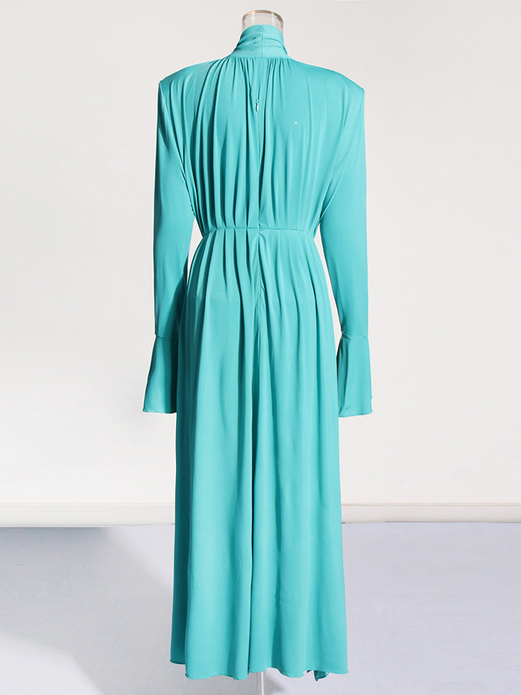 TWOTWINSTYLE Solid Casual Turtleneck Spliced Floral Temeprament Women Dress