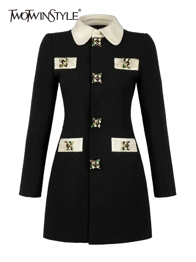 TWOTWINSTYLE Hit Color Patchwork Diamonds Slimming Women Dress