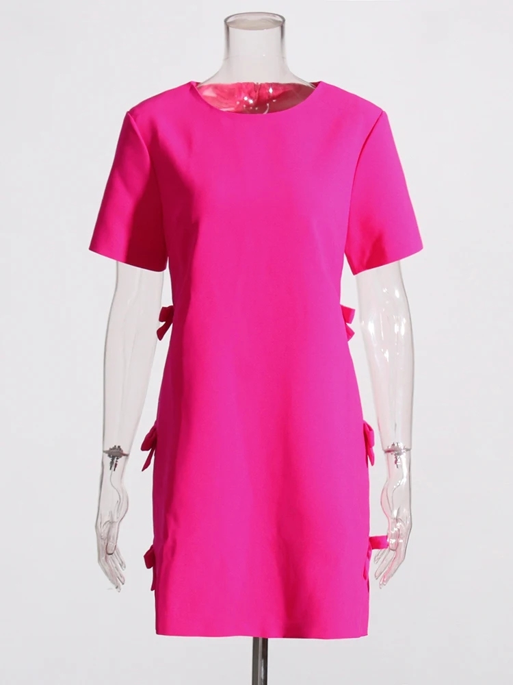 TWOTWINSTYLE Solid Minimalist Patchwork Bowknot Women Dress