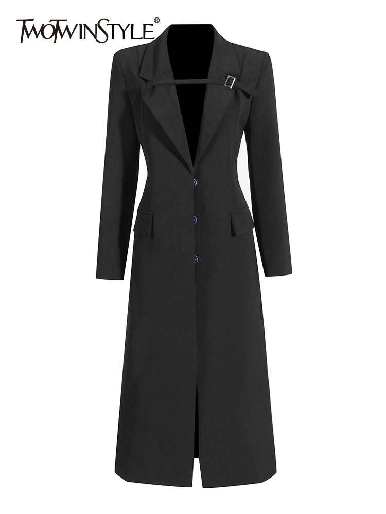 TWOTWINSTYLE Solid Slimming Patchwork Pockets Temperament Women Trench