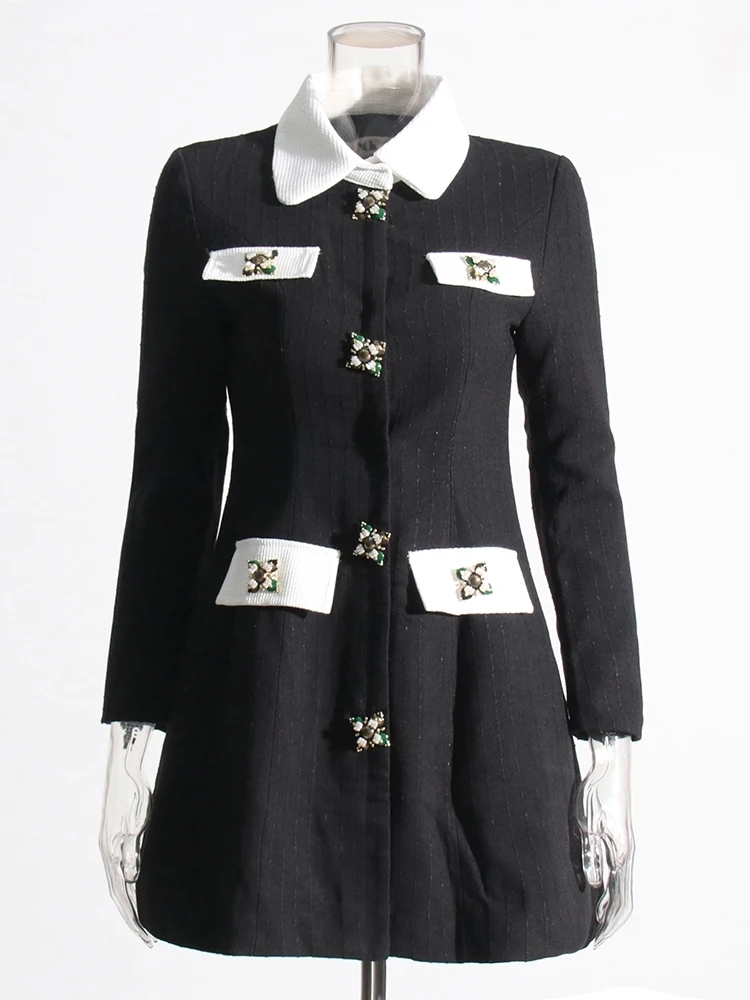 TWOTWINSTYLE Hit Color Patchwork Diamonds Slimming Women Dress