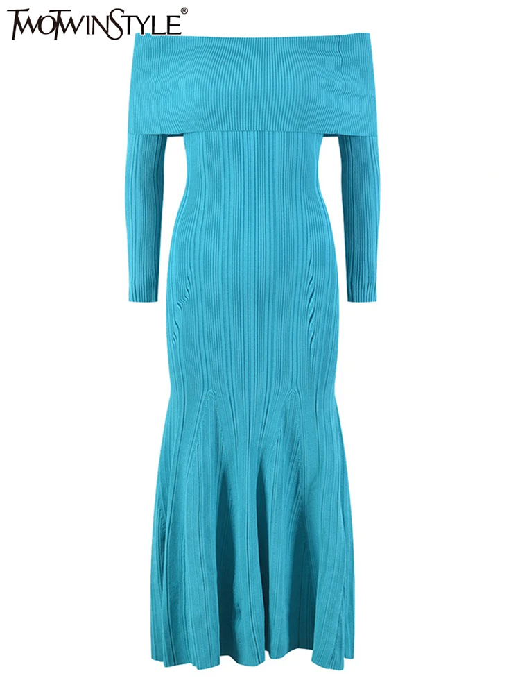 TWOTWINSTYLE Solid Slimming Patchwork Folds Women Elegant Dresses