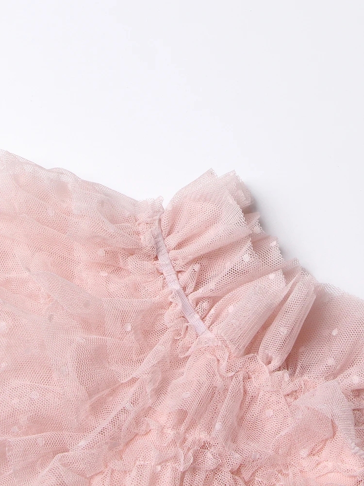 TWOTWINSTYLE Sweet Solid Patchwork Mesh Elegant Women Dress