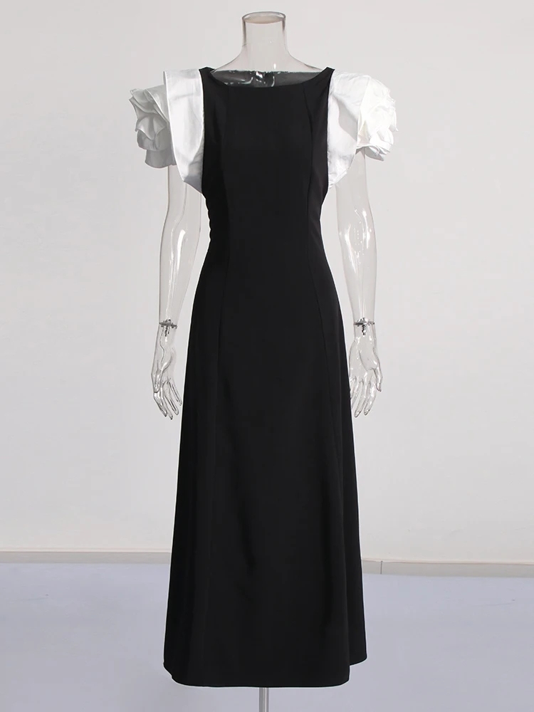 TWOTWINSTYLE Hit Color Patchwork Appliques Casual Women Dress