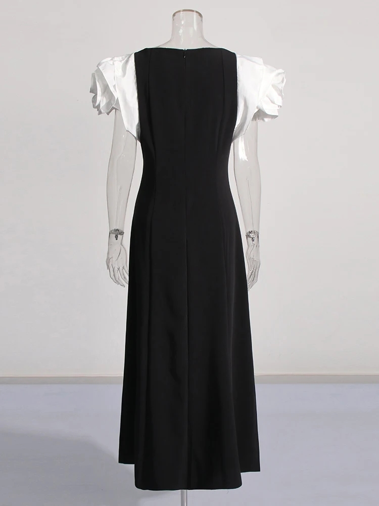 TWOTWINSTYLE Hit Color Patchwork Appliques Casual Women Dress