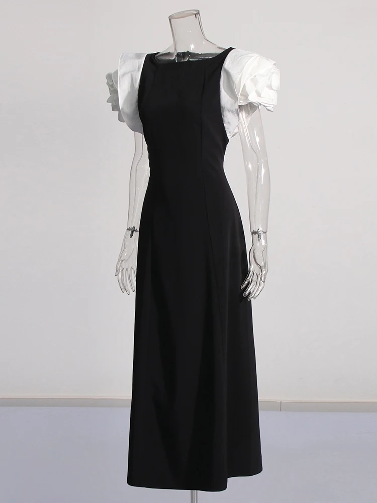 TWOTWINSTYLE Hit Color Patchwork Appliques Casual Women Dress