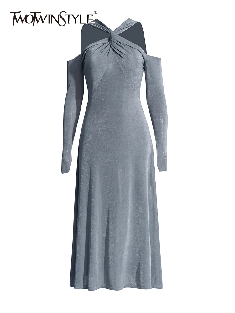 TWOTWINSTYLE Solid Slimming Patchwork Zipper Hollow Out Sexy Women Dress