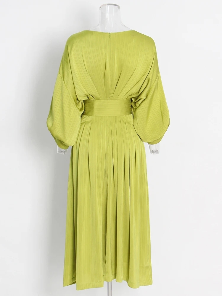 TWOTWINSTYLE Solid Elegant Patchwork Belt Women Temperament Dresses