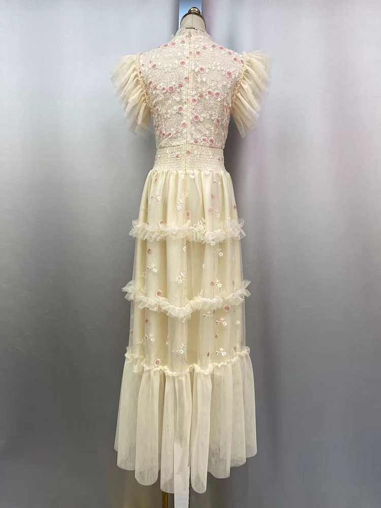 TWOTWINSTYLE Embroidery Patchwork Mesh Flying Sleeve Women Formal Dress New