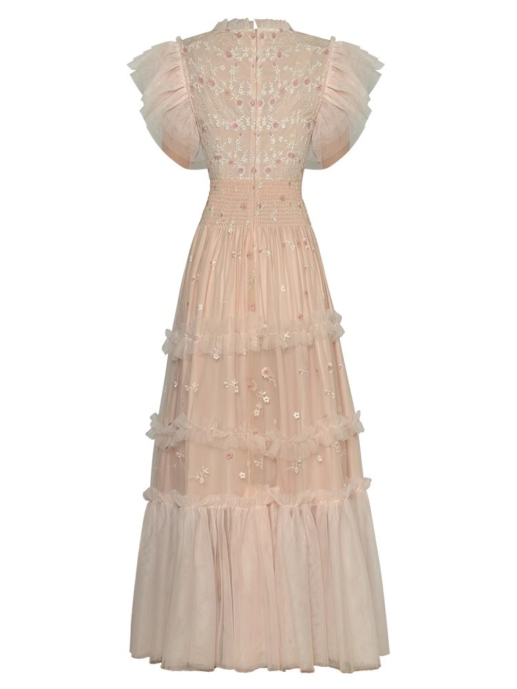 TWOTWINSTYLE Embroidery Patchwork Mesh Flying Sleeve Women Formal Dress New