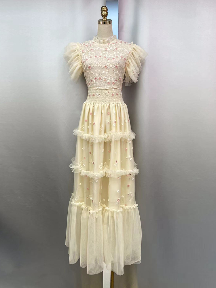 TWOTWINSTYLE Embroidery Patchwork Mesh Flying Sleeve Women Formal Dress New