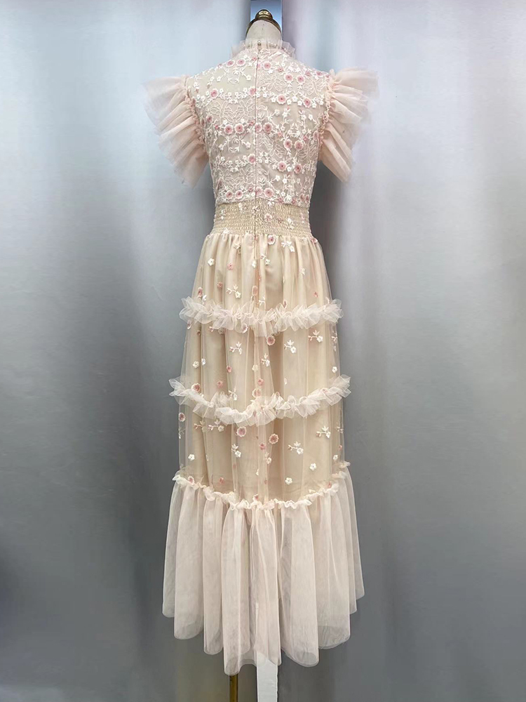 TWOTWINSTYLE Embroidery Patchwork Mesh Flying Sleeve Women Formal Dress New