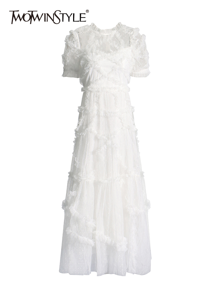 TWOTWINSTYLE Dot Patchwork Mesh Elegant Slimming Women Formal Dress