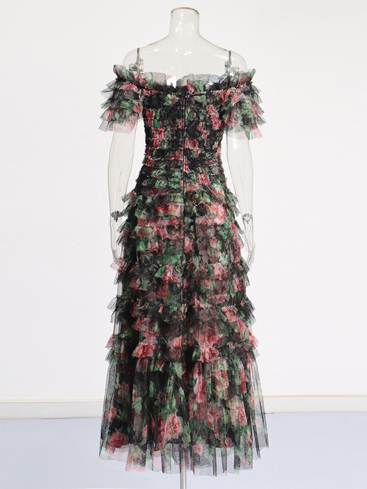 TWOTWINSTYLE Printing Patchwork folds Temperament Women Mesh Dress