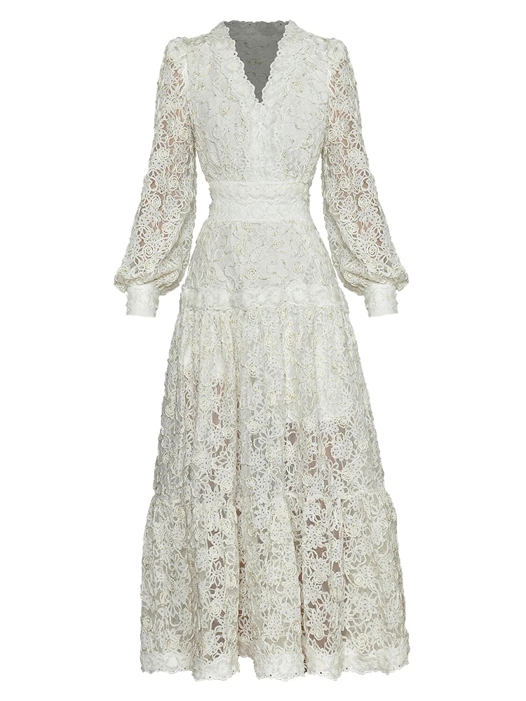 TWOTWINSTYLE Temperament Embroidery Spliced Lace Women Formal Dresses
