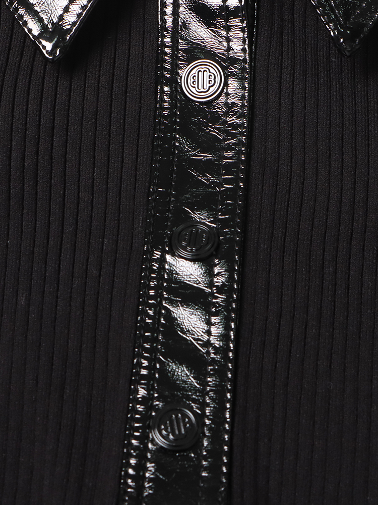 TWOTWINSTYLE Solid Patchwork Leather Knitted Sweater