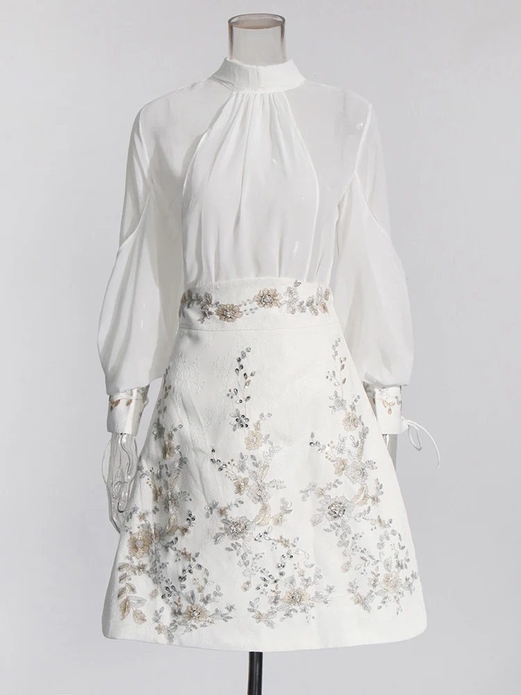 TWOTWINSTYLE Elegant Spliced Diamonds Embroidery Women Chic Two Piece Sets
