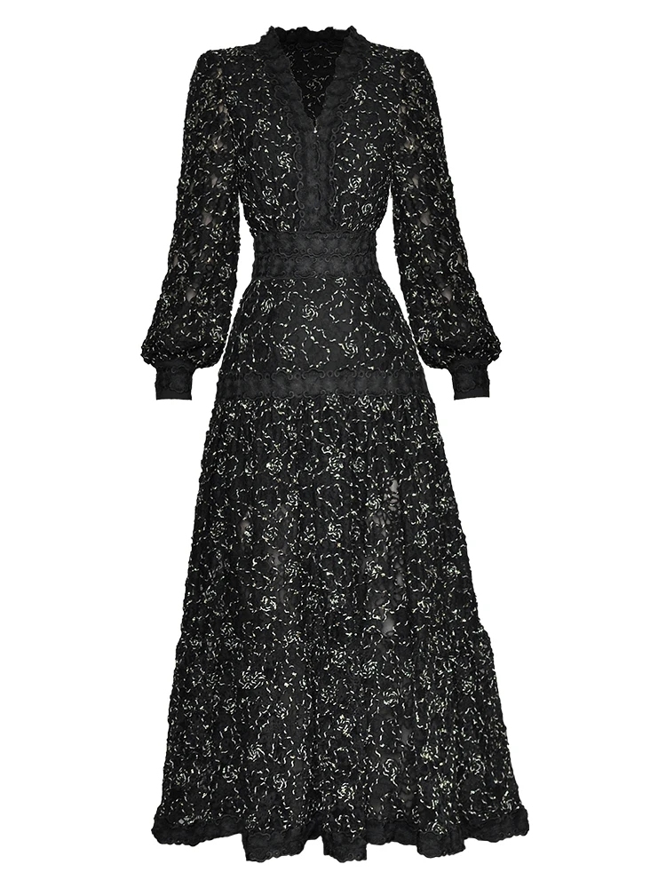 TWOTWINSTYLE Temperament Embroidery Spliced Lace Women Formal Dresses