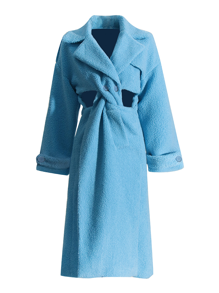 TWOTWINSTYLE For Women Lapel Long Sleeve Spliced Button Chic Coat