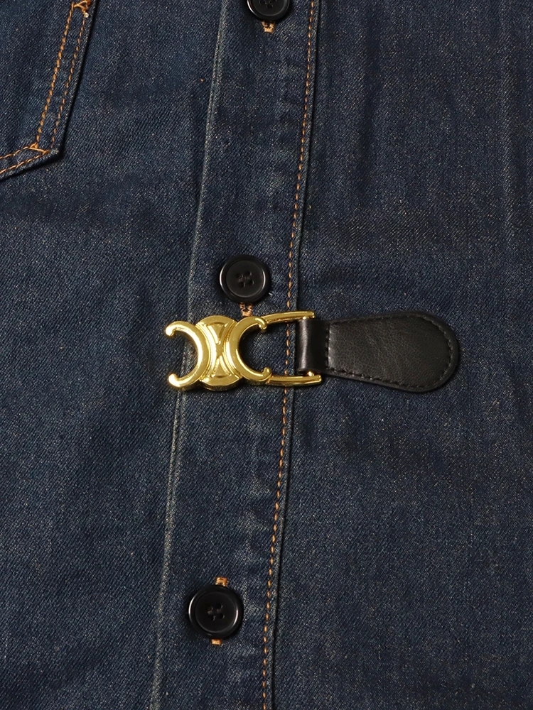 TWOTWINSTYLE Patchwork Belt Jackets For Women Lapel Long Sleeve Spliced